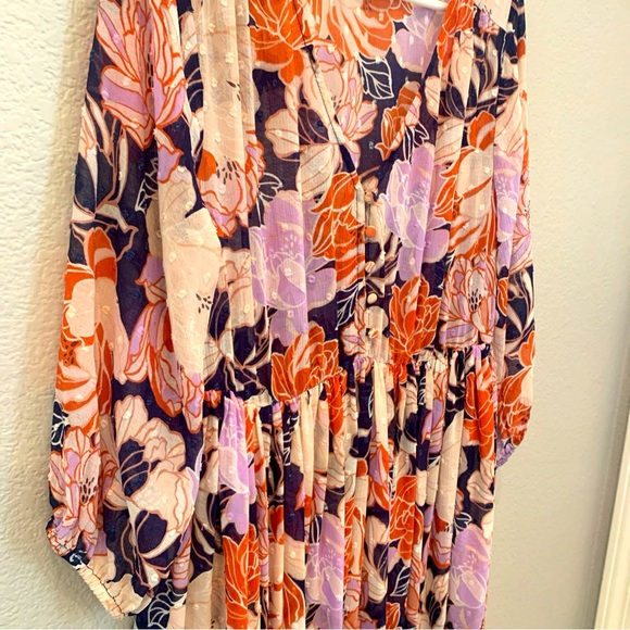 Torrid Navy Floral Swiss Dot Button Down Tea Length Dress 0X size 12/14 No Slip - Picture 9 of 9